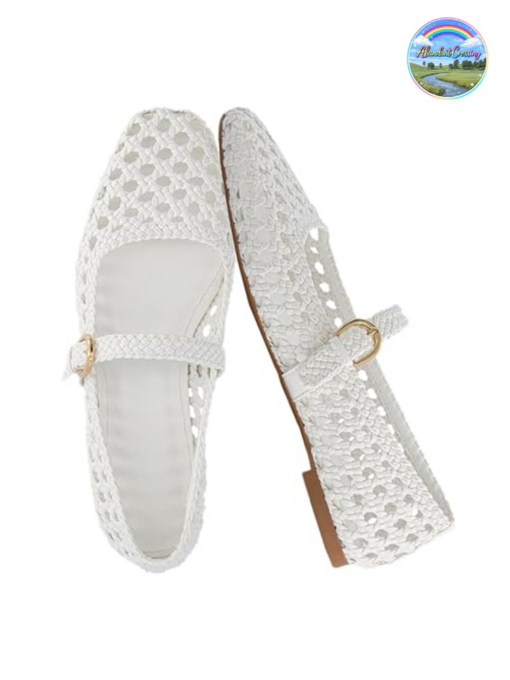 Hand Woven Vegan Leather Mary Jane Flats Memory Foam Cushioning Adjustable